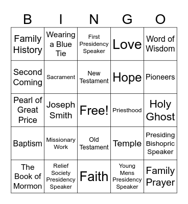 General Conference Bingo Card
