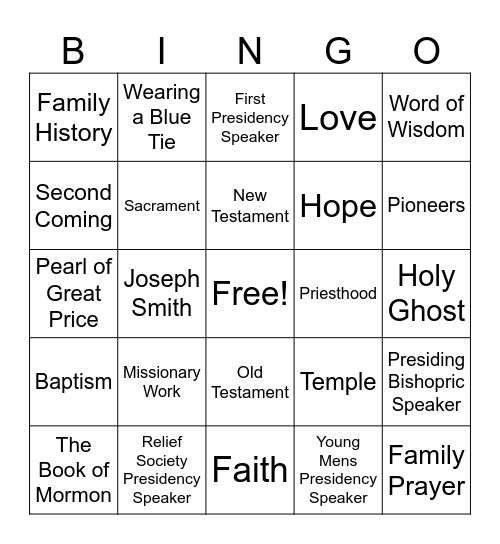 General Conference Bingo Card