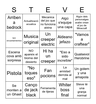 La Minecraft Movie Bingo Card