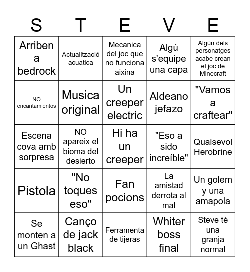 La Minecraft Movie Bingo Card