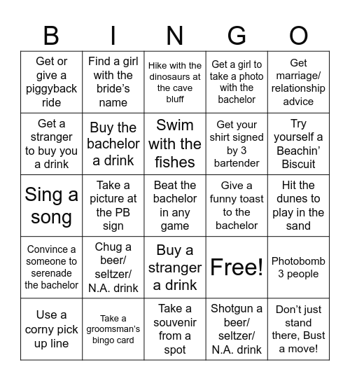 Brent’s Bachelor Bingo Card