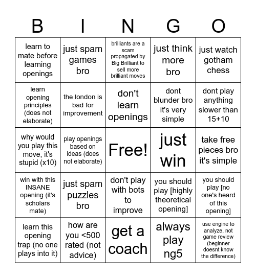advice to beginner bingo Card