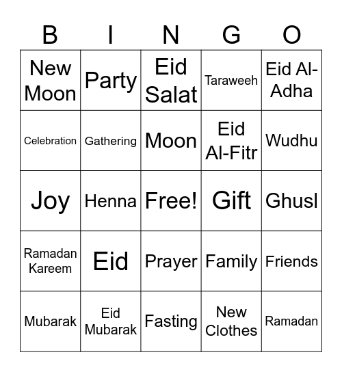 Eid Bingo Card