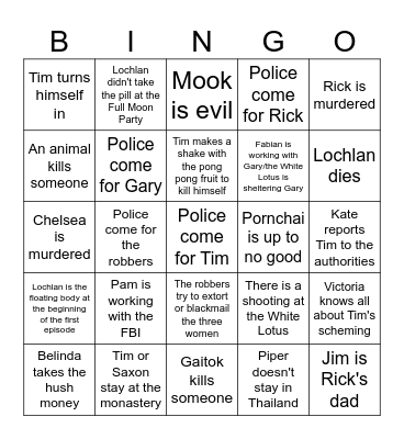 White Lotus S3 Finale Bingo Card