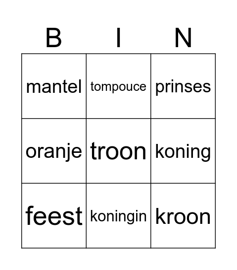 Koningsdag Bingo Card