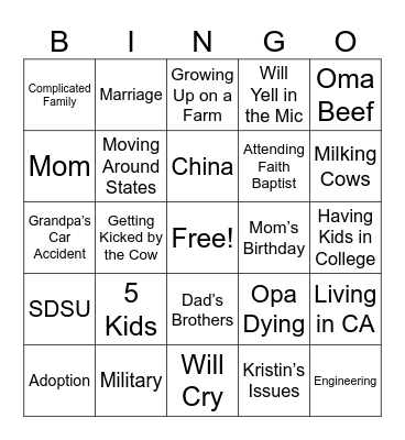Dad’s Testimony BINGO Card