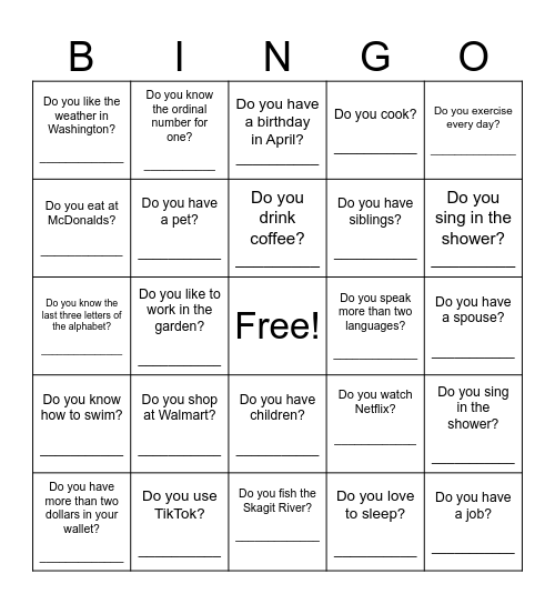 DO YOU BINGO / SIMPLE PRESENT 2 Bingo Card