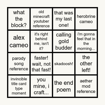 MINECRAFT Bingo Card