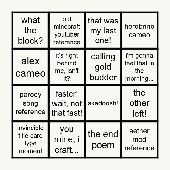 MINECRAFT Bingo Card