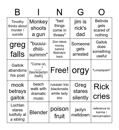 White Lotus Season 3 Finale Bingo Card