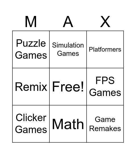 Scratch-Game Types Bingo Card