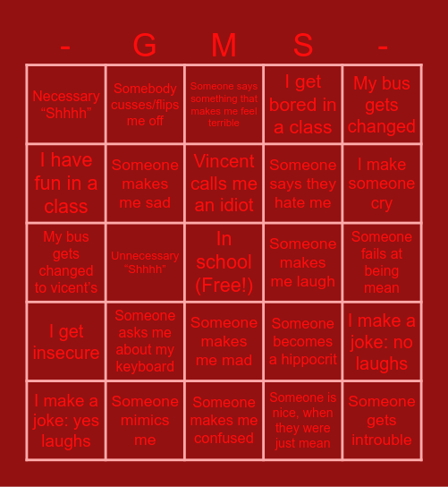 Goshen Middle School Bingo Card