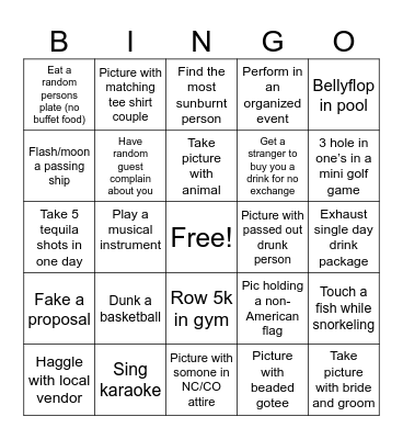 Cruise Bingo Card
