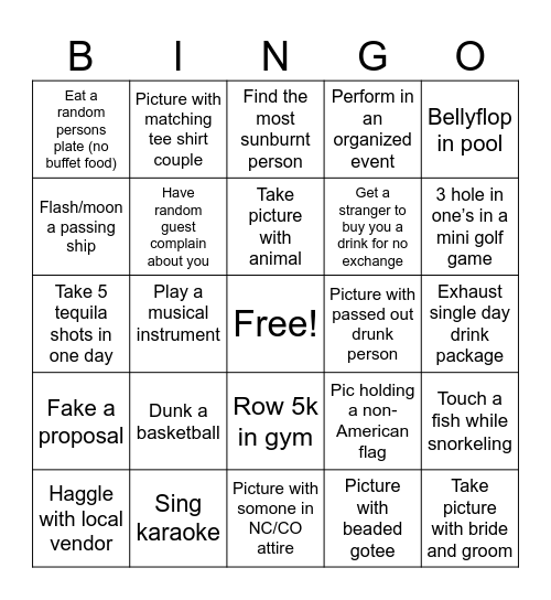 Cruise Bingo Card