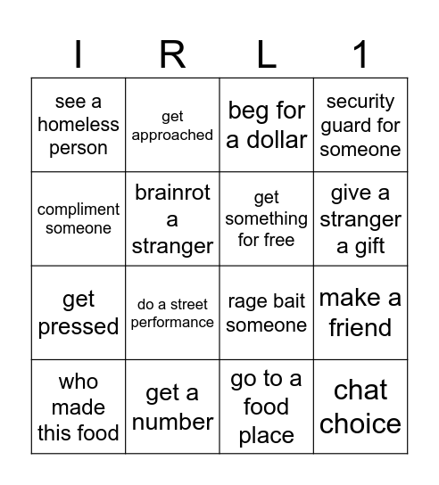 IRL BINGO Card