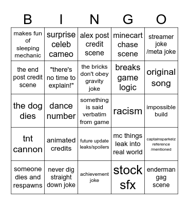 minecraft movie bingo card Bingo Card