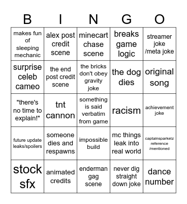minecraft movie bingo card Bingo Card