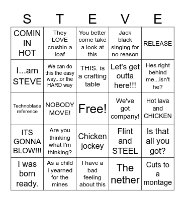 Minecraft movie bingo!! Bingo Card