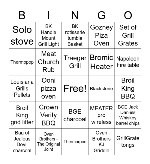BBQing Bingo Card