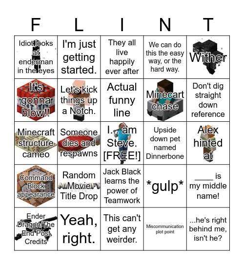 'A Minecraft Movie' Bingo Card