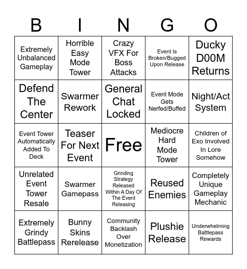 TDS Spring Event Bingo Card