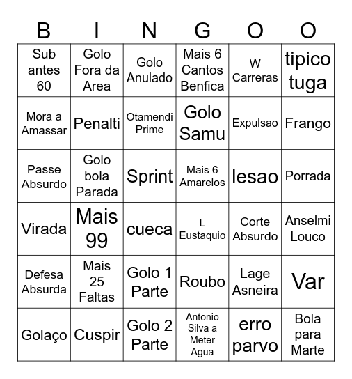 Porto VS Benfica Bingo Card