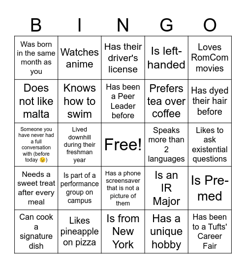 Peer Leader Bingo Card