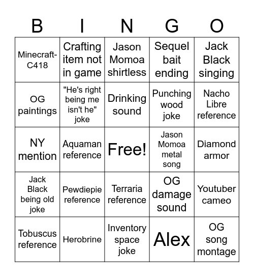 minecraft moobie Bingo Card