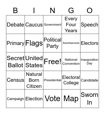 Presidential Election Bingo Card