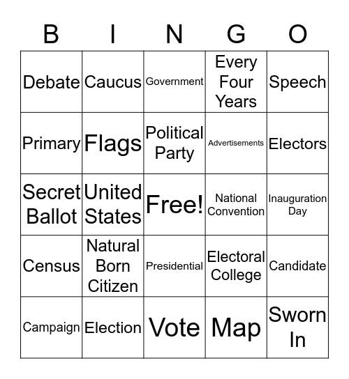 Presidential Election Bingo Card
