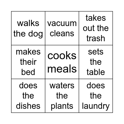 Household Chores Bingo Card