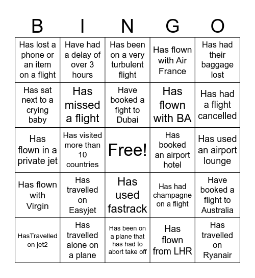 Airport Bingo Card