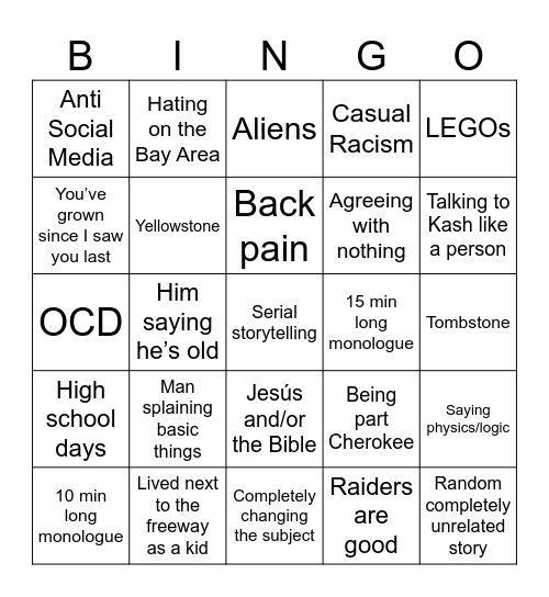 Grandpa Bingo Card