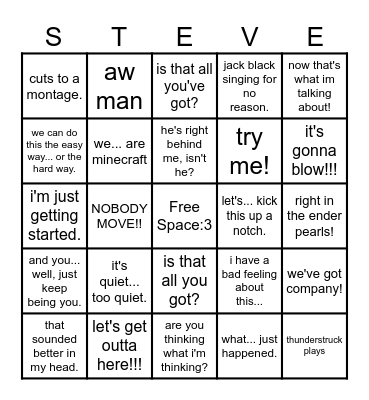 MINECRAFT MOVIE BINGO. Bingo Card