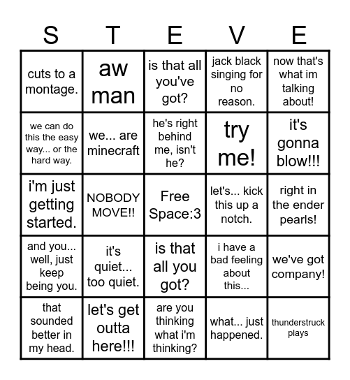 MINECRAFT MOVIE BINGO. Bingo Card