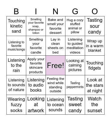 Self-Soothe Bingo Card