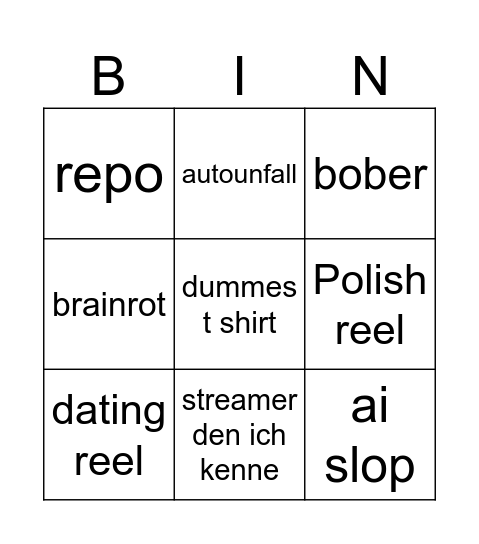 Insta reels Bingo Card