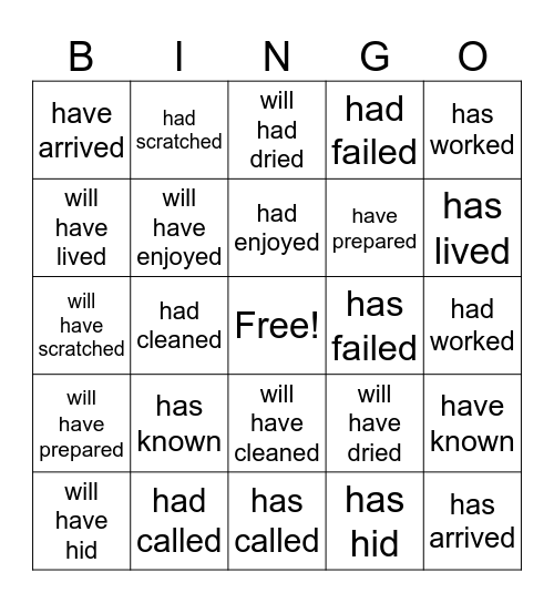 Perfect Tense Bingo Card