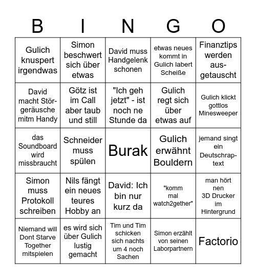 Fette Kinder Bingo Card