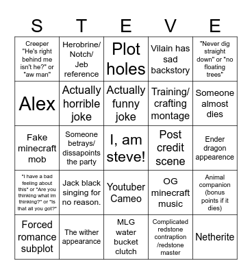 Minecraft film Bingo! Bingo Card