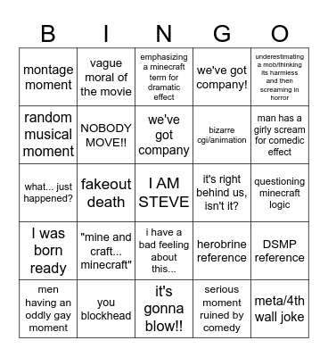 MINECRAFT MOVIE Bingo Card