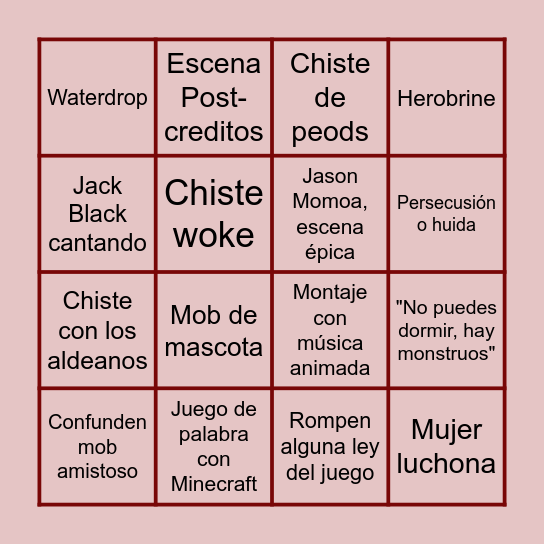 Bingo de la película de Minecraft Bingo Card