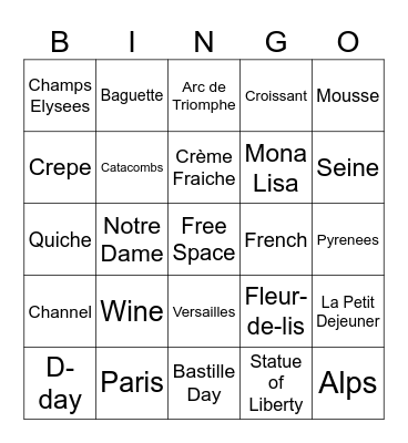 French Bingo Card