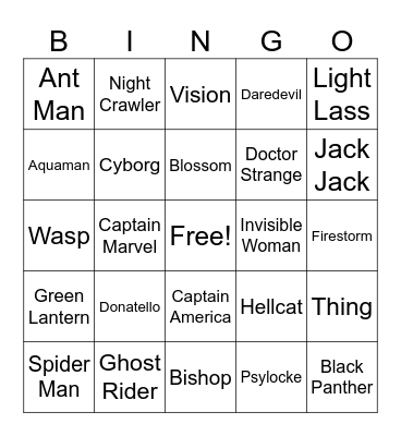 Super Hero Bingo Card