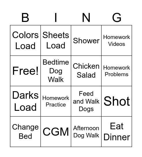 To Do Sunday Bingo Card