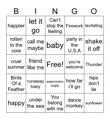 Song Bingo Card