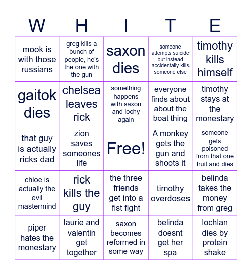 The White Lotus season 3 Bingo Card