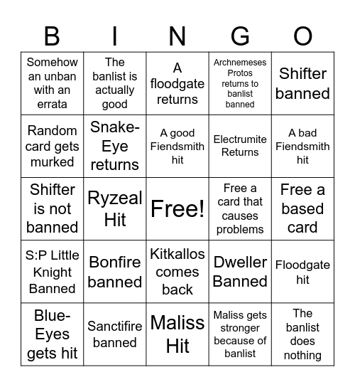 Yugioh Apr 2025 Banlist Bingo Card