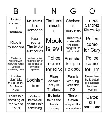White Lotus S3 Finale Bingo Card