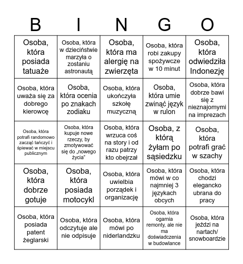 Urodzinki Bingo Card